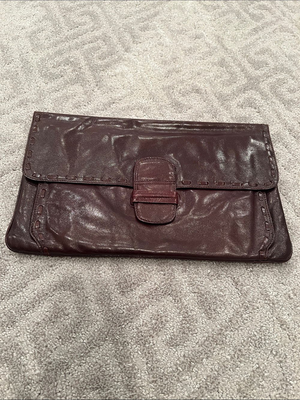 1970s vintage oversized Leather Envelope Clutch - Dark Brown